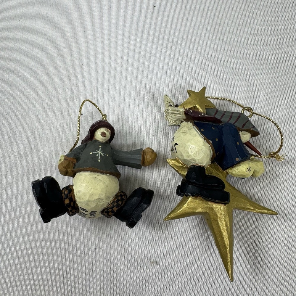 Williraye Studio Set Of Two Folk Art Ornaments Flying Snowmen